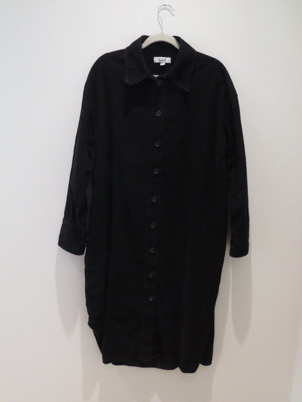 COS Corduroy Shirt Midi Dress Black US 12 Minimalist Quiet Luxury 90s Oversized - Picture 3 of 14